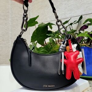 Steve Madden Teddy Bear Sneaker Bag Charm Black Shoulder Handbag